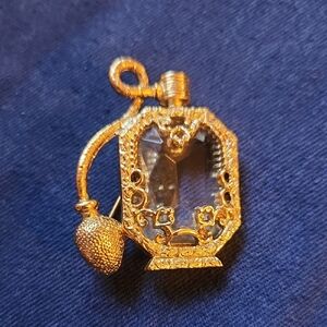 1928 Vintage Gold Tone and Clear Cut Crystal Look Perfume Pin/Brooch, Mom's Day